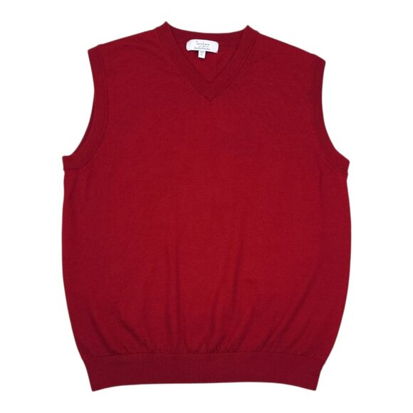 Turnbury Extra Fine Merino Wool Red Sleeveless V-Neck Sweater Vest Men Size L - Picture 1 of 9